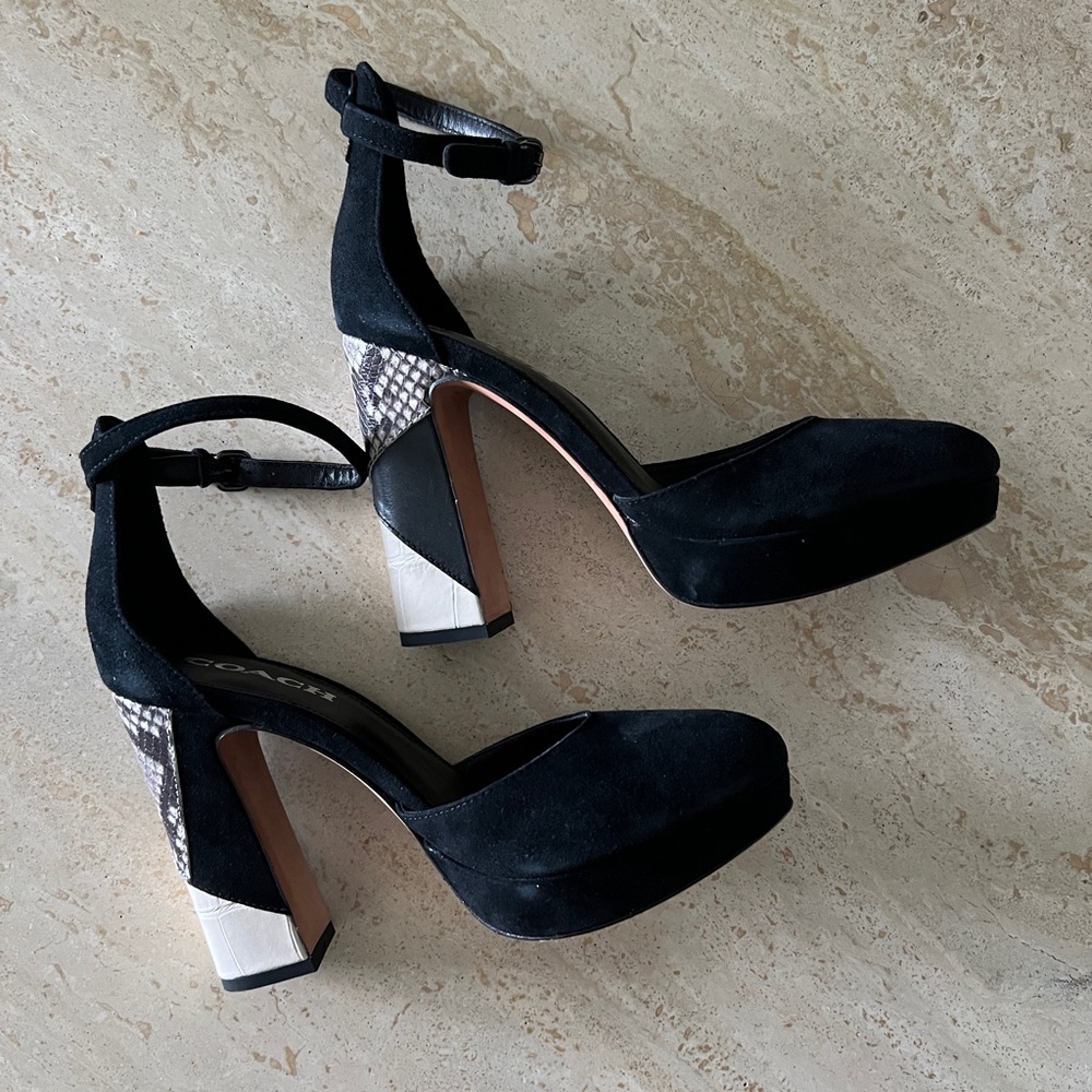 Coach Christie Black and white patchwork Platform Heels